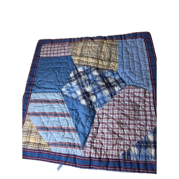 POTTERY BARN KIDS Blue Patchwork Quilted EURO Accent Pillow Sham 26x26 - Picture 1 of 5